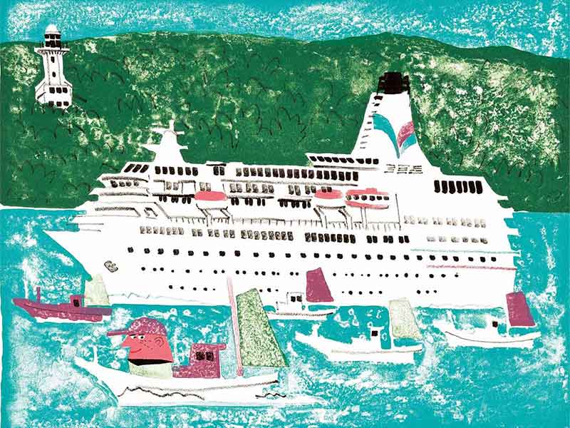 柳原良平　リトグラフ　さくら 柳原良平の直筆サインとイラスト入りのリトグラフが入荷いたしました。