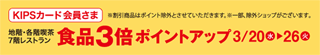 Kipsカード会員さま 各階喫茶・レストラン 食品3倍ポイントアップ