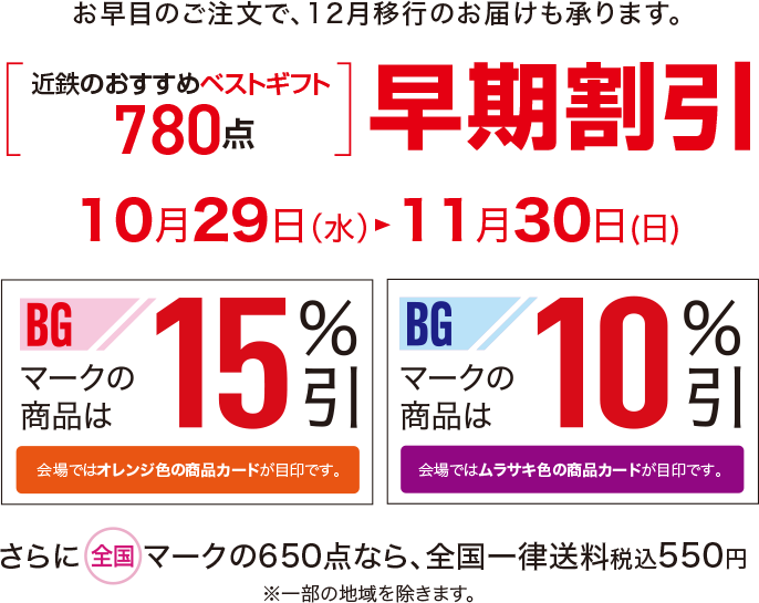 早期割引 近鉄のおすすめベストギフト780点［10月29日（水）→11月30日（日）］