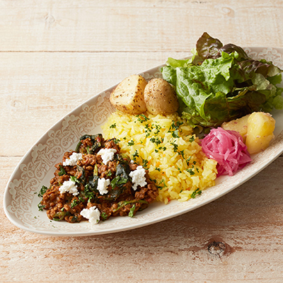 ほうれん草とカッテージチーズのキーマカレー